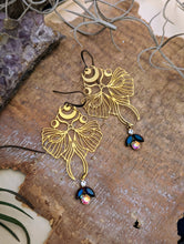 Load image into Gallery viewer, Brass Luna Moth Earrings - Vintage Rhinestones