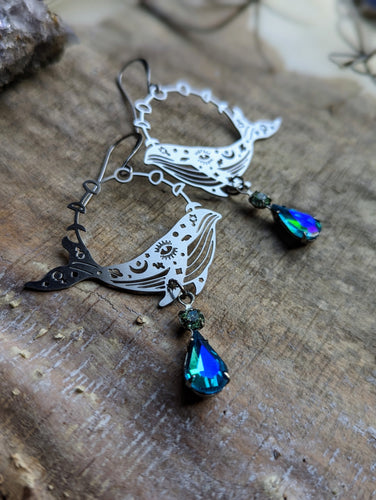 Mystic Whale Earrings - Vintage Rhinestones