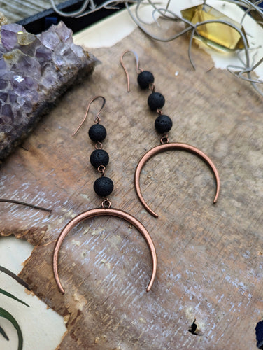 Copper Moon Earrings with Lava Rock