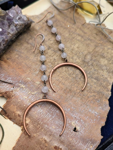 Copper Moon Earrings with Rose Quartz