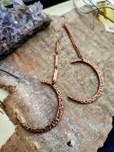 Hammered Copper Moon Earrings
