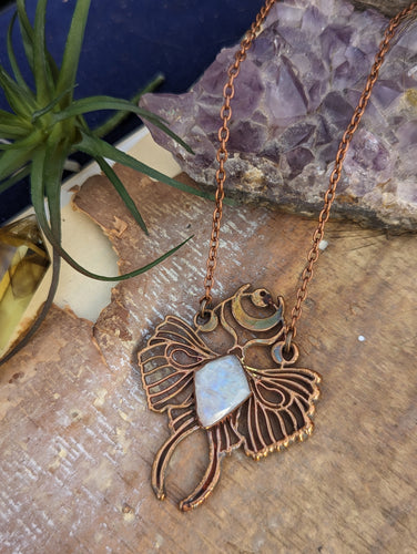 Luna Moth Necklace with Moonstone
