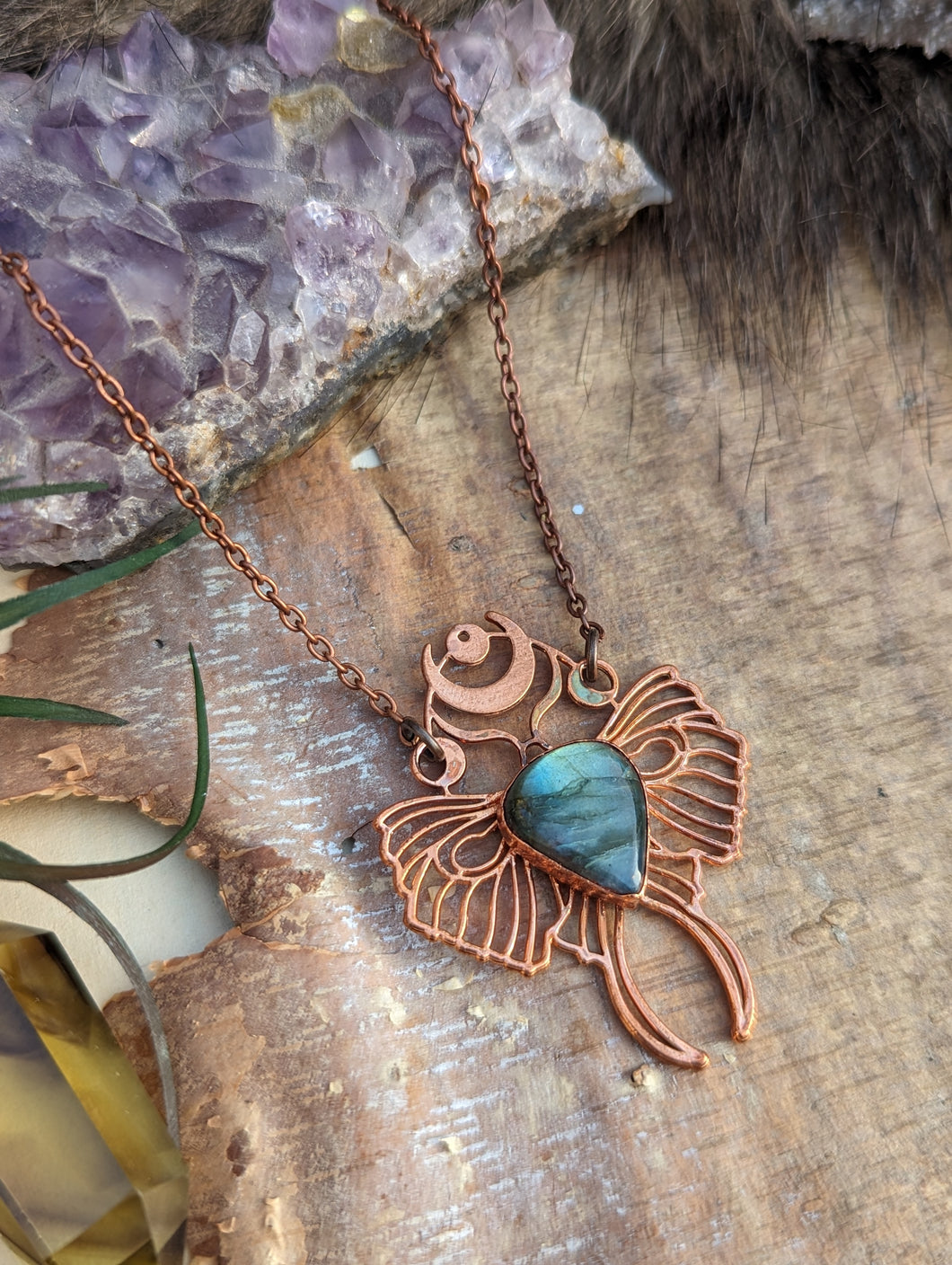 Luna Moth Necklace with Labradorite II