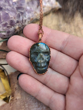 Load image into Gallery viewer, Carved Labradorite Skull Necklace I