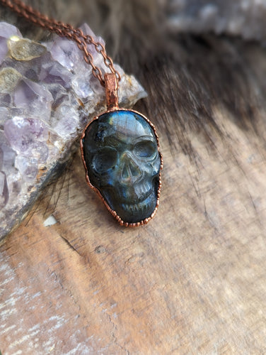 Carved Labradorite Skull Necklace I