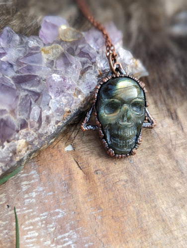 Carved Labradorite Skull Necklace II