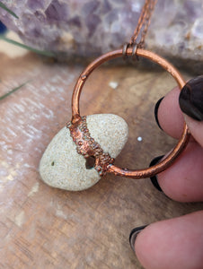 Copper Electroformed Natural Hagstone Necklace