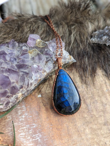 Copper Electroformed Blue Labradorite Necklace
