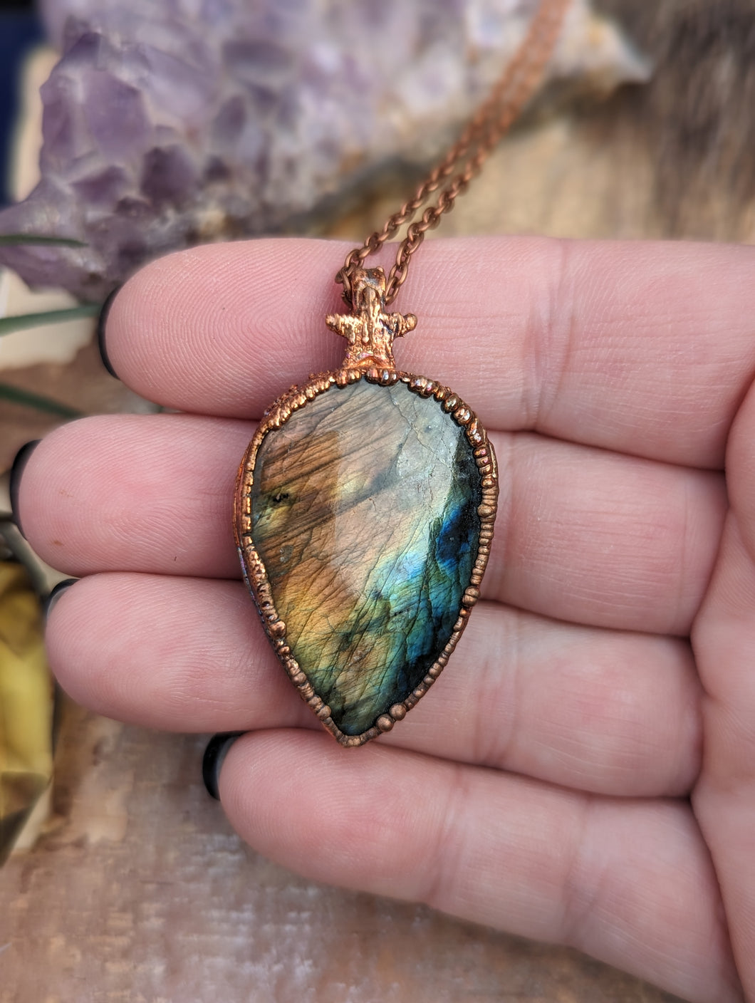 Copper Electroformed Multicolor Labradorite Necklace II