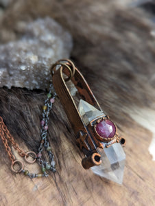 Clear Quartz Point Necklace with Trapiche Ruby