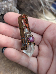 Clear Quartz Point Necklace with Trapiche Ruby