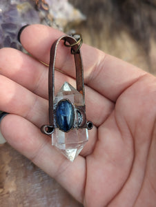 Clear Quartz Point Necklace with Blue Kyanite