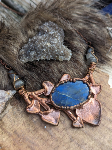 Copper Electroformed Blue Labradorite and Ivy Necklace