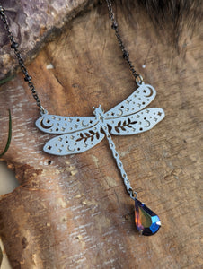 Dragonfly Silvertone Necklace
