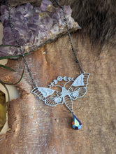 Load image into Gallery viewer, Moonphase Moth Silvertone Necklace - Purple Drop