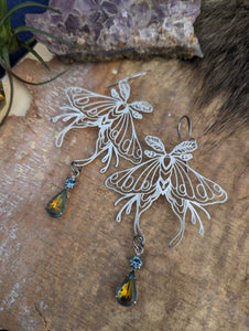 Silvery Luna Moth Earrings - Vintage Rhinestones 3