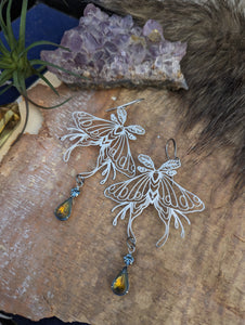 Silvery Luna Moth Earrings - Vintage Rhinestones 3