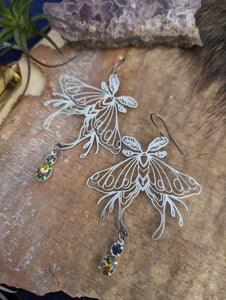 Silvery Luna Moth Earrings - Vintage Rhinestones 2