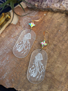 Clear Acrylic Jellyfish Earrings with Rhinestones