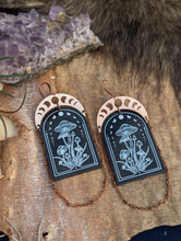Load image into Gallery viewer, Acrylic Mushroom Earrings with Moon Phase Crescents and Chain