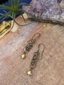 Brass Flower Earrings - Vintage Rhinestones 2
