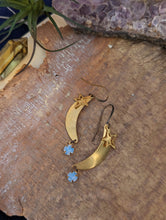 Load image into Gallery viewer, Brass Moon and Star Earrings - Vintage Rhinestones