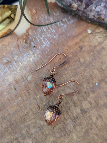 Iridescent Pink Acorn Earrings