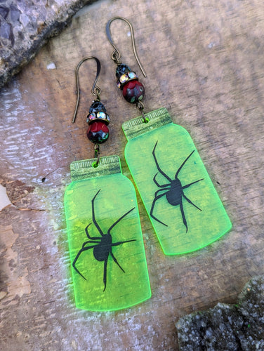 Black Widow Spider Jar Earrings