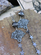 Load image into Gallery viewer, Pewter Bats and Gunmetal Star Shoulder Duster Earrings 1