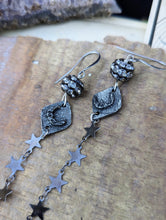 Load image into Gallery viewer, Pewter Moons and Gunmetal Star Shoulder Duster Earrings