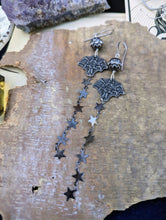 Load image into Gallery viewer, Pewter Bats and Gunmetal Star Shoulder Duster Earrings 2