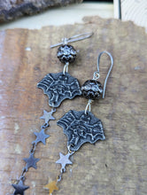 Load image into Gallery viewer, Pewter Bats and Gunmetal Star Shoulder Duster Earrings 2