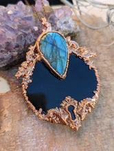 Load image into Gallery viewer, Copper Electroformed Black Obsidian Scrying Mirror Necklace 2