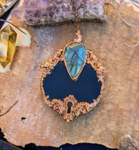 Load image into Gallery viewer, Copper Electroformed Black Obsidian Scrying Mirror Necklace 2