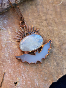 Blue Agate Bat with Moonstone