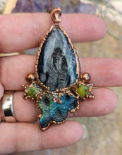 Load image into Gallery viewer, Labradorite Snake, Hypersthene, and Lemon Dendrite Stars Necklace