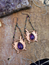 Load image into Gallery viewer, Copper Electroformed Amethyst Cauldron Earrings