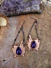 Load image into Gallery viewer, Copper Electroformed Amethyst Cauldron Earrings