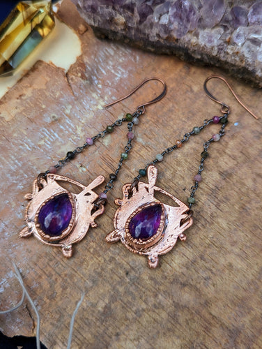 Copper Electroformed Amethyst Cauldron Earrings