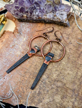 Load image into Gallery viewer, Copper Electroformed Coffin Nail Earrings - Rutilated Quartz