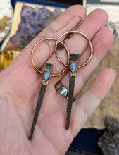Load image into Gallery viewer, Copper Electroformed Coffin Nail Earrings - Moonstone Teardrops