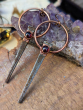 Load image into Gallery viewer, Copper Electroformed Coffin Nail Earrings - Garnets