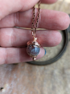 Electroformed Acorn Cap Necklace with Faceted Agate 1