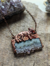 Load image into Gallery viewer, Electroformed Druzy Amethyst Agate Slice with Fox Necklace