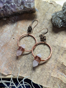 Copper Electroformed Rose Quartz Earrings