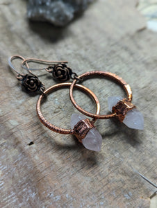 Copper Electroformed Rose Quartz Earrings
