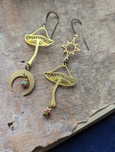 Load image into Gallery viewer, Asymmetrical Mushroom Moon &amp; Sun Earrings