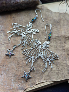 Luna Moth Earrings with Rhinestone Stars