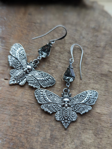 Death Head Moth Earrings with Rhinestones
