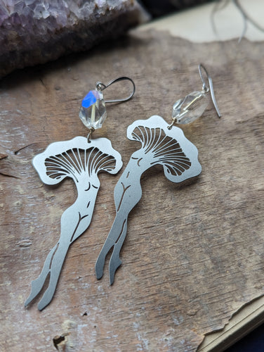 Mushroom Lady Earrings with Aura Quartz